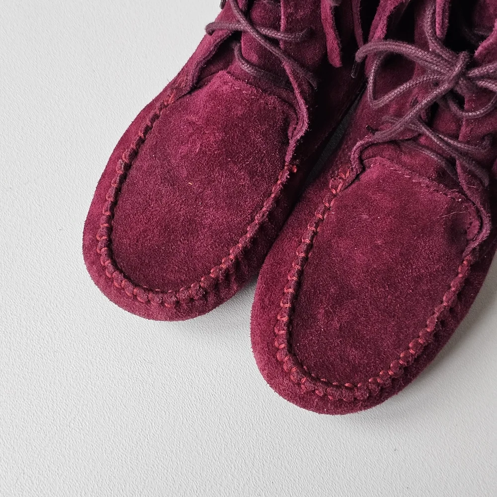 Atlanta Mocassin Kids Burgundy Suede Fringe Moccasin Boots EU 33 Portugal